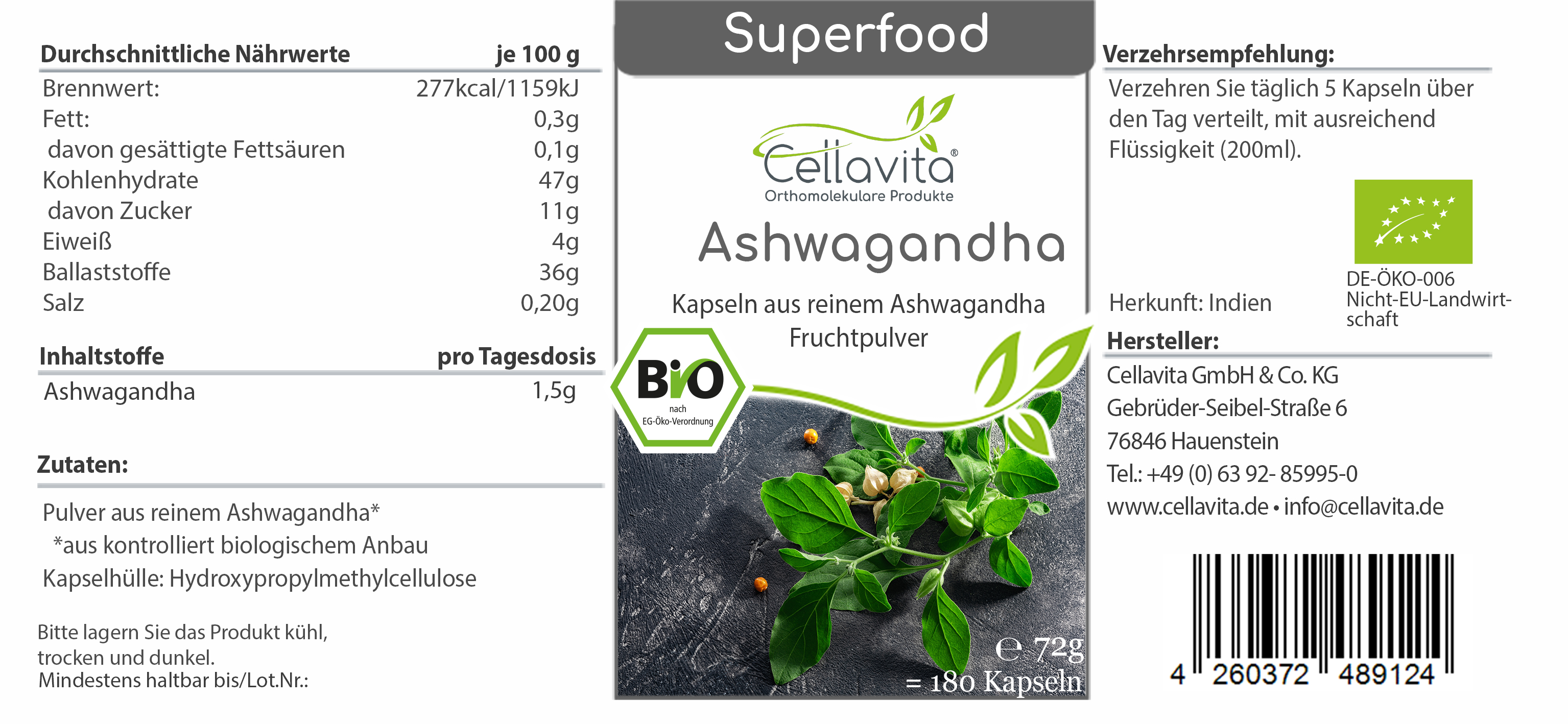 Superfood Ashwagandha bio Kapseln