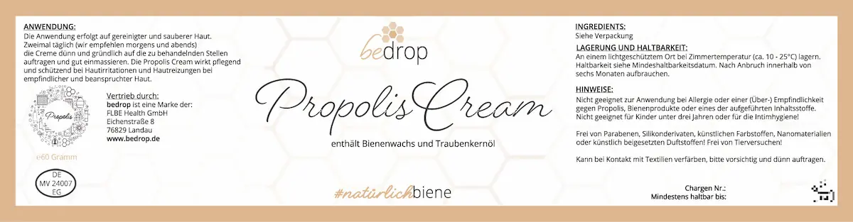 Propolis Salbe - hochdosierte Propolis Creme mit Bienenwachs & Traubenkernöl 60g