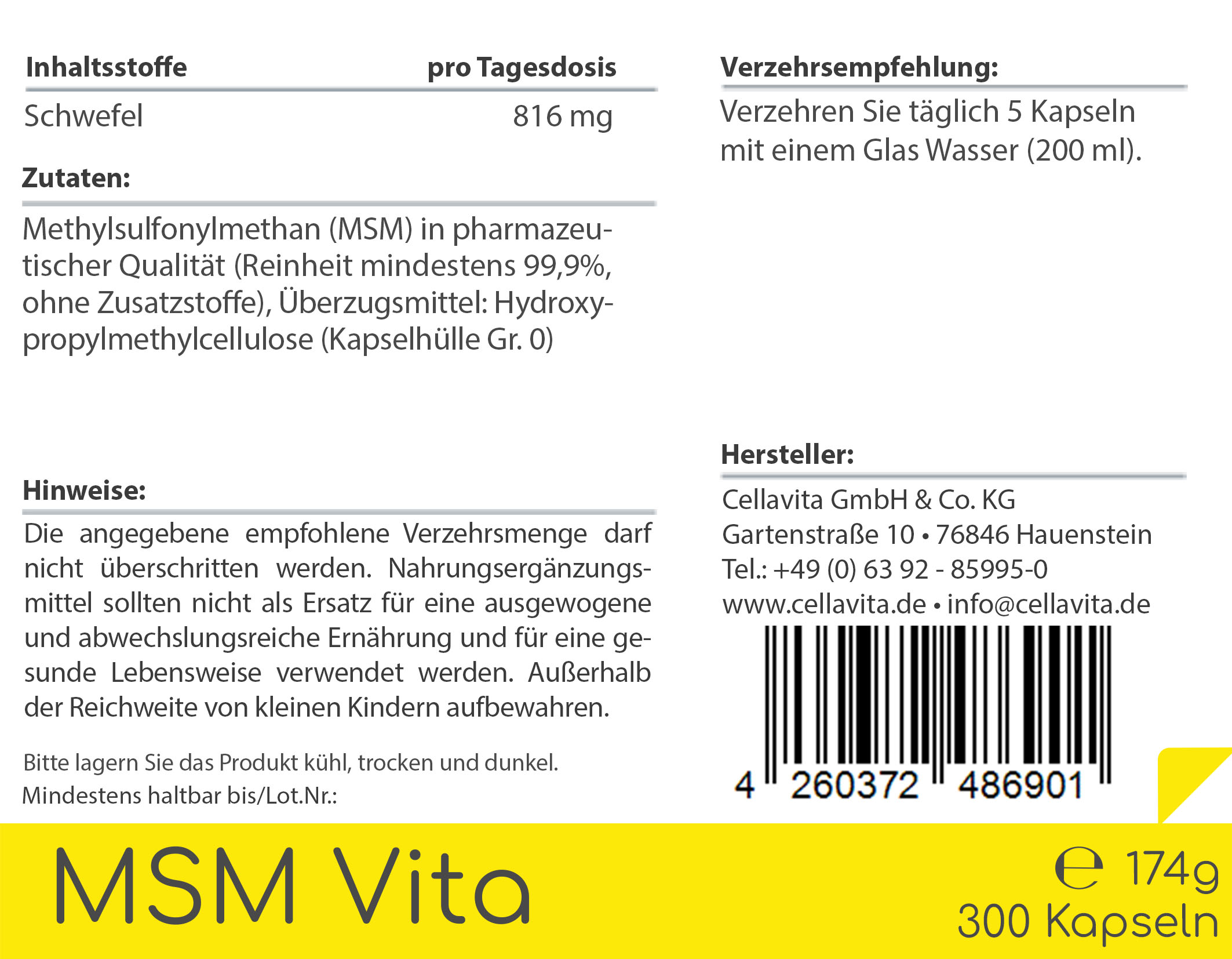 MSM - Organischer Schwefel  Kapseln 