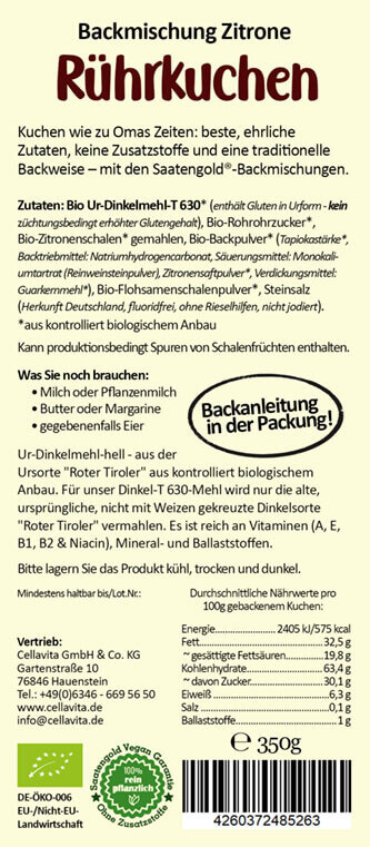 Zitronenkuchen Backmischung (Bio) Ur-Dinkel hell 350g