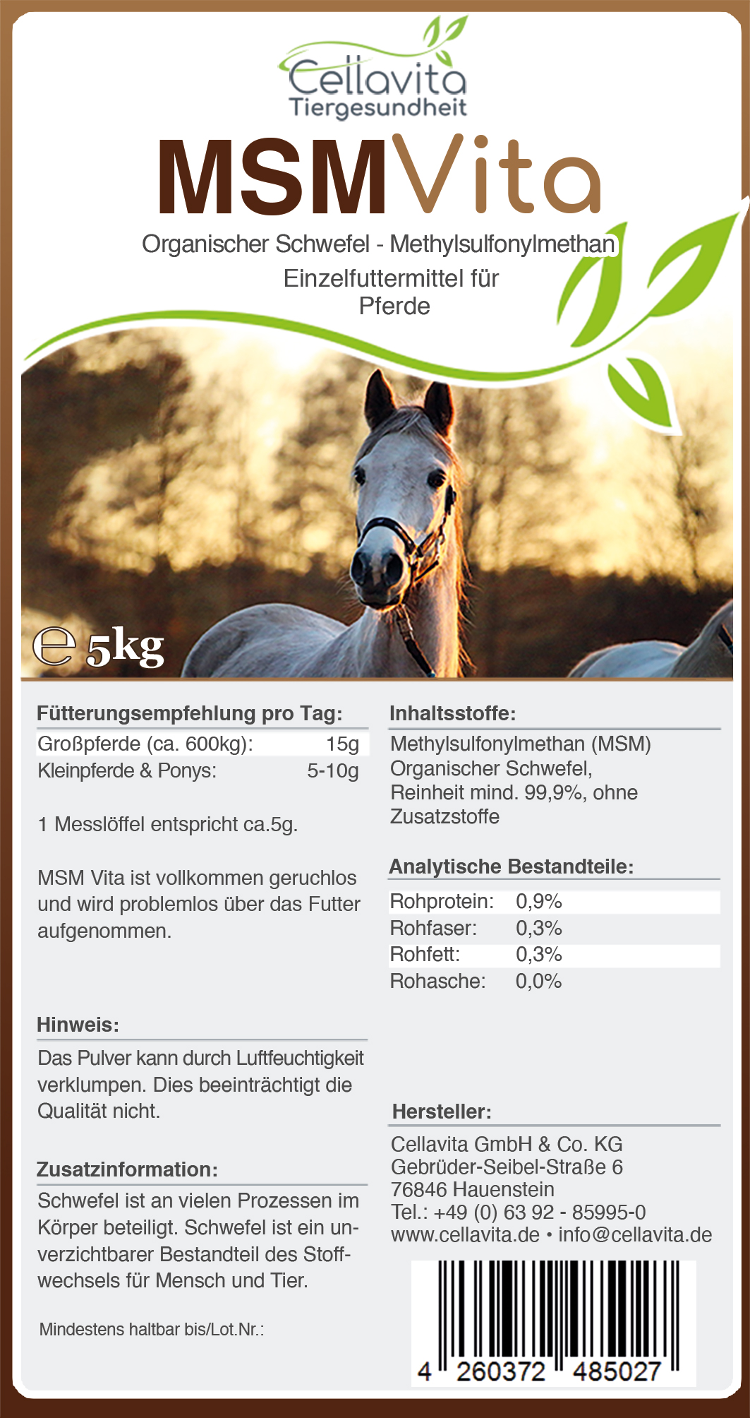 MSM - Organischer Schwefel - 5 kg für Pferde