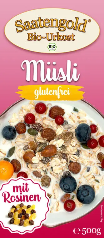Saatengold® - Bio Müsli mit Rosinen - glutenfrei & vegan - 500g