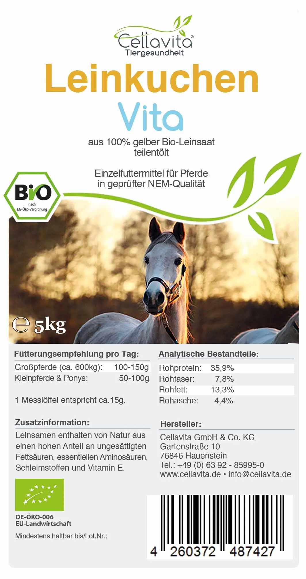 Bio-Leinkuchen Vita für Pferde 5kg Vorratsbeutel