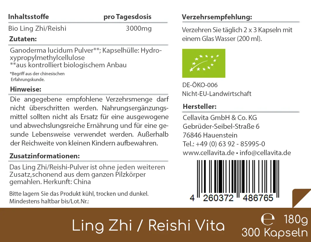 Bio-Ling Zhi / Reishi Vita  "Glänzender Lackporling" Kapseln