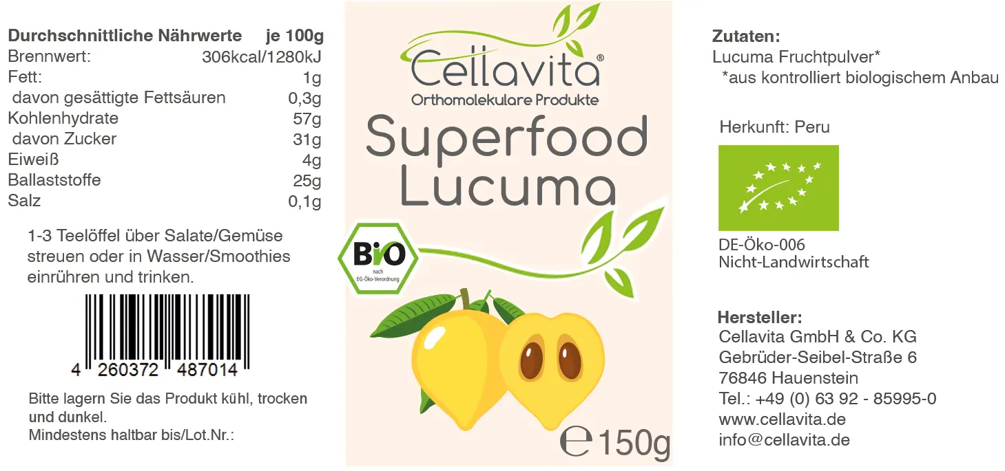 Superfood Lucuma bio Pulver 150g im Glas