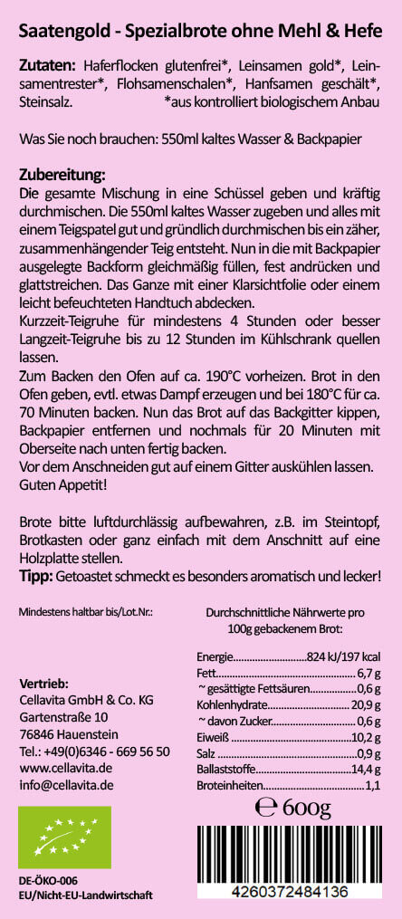 Mehlfreibrot Hanf & Lein / Curcuma / Ur-Dinkel Vollkorn Bio Brotbackmischung 3er Set