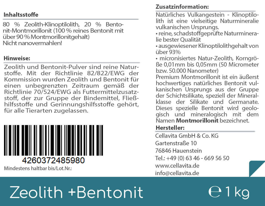 Premium Zeolith + Bentonit 1kg Pulver im Vorratsbeutel