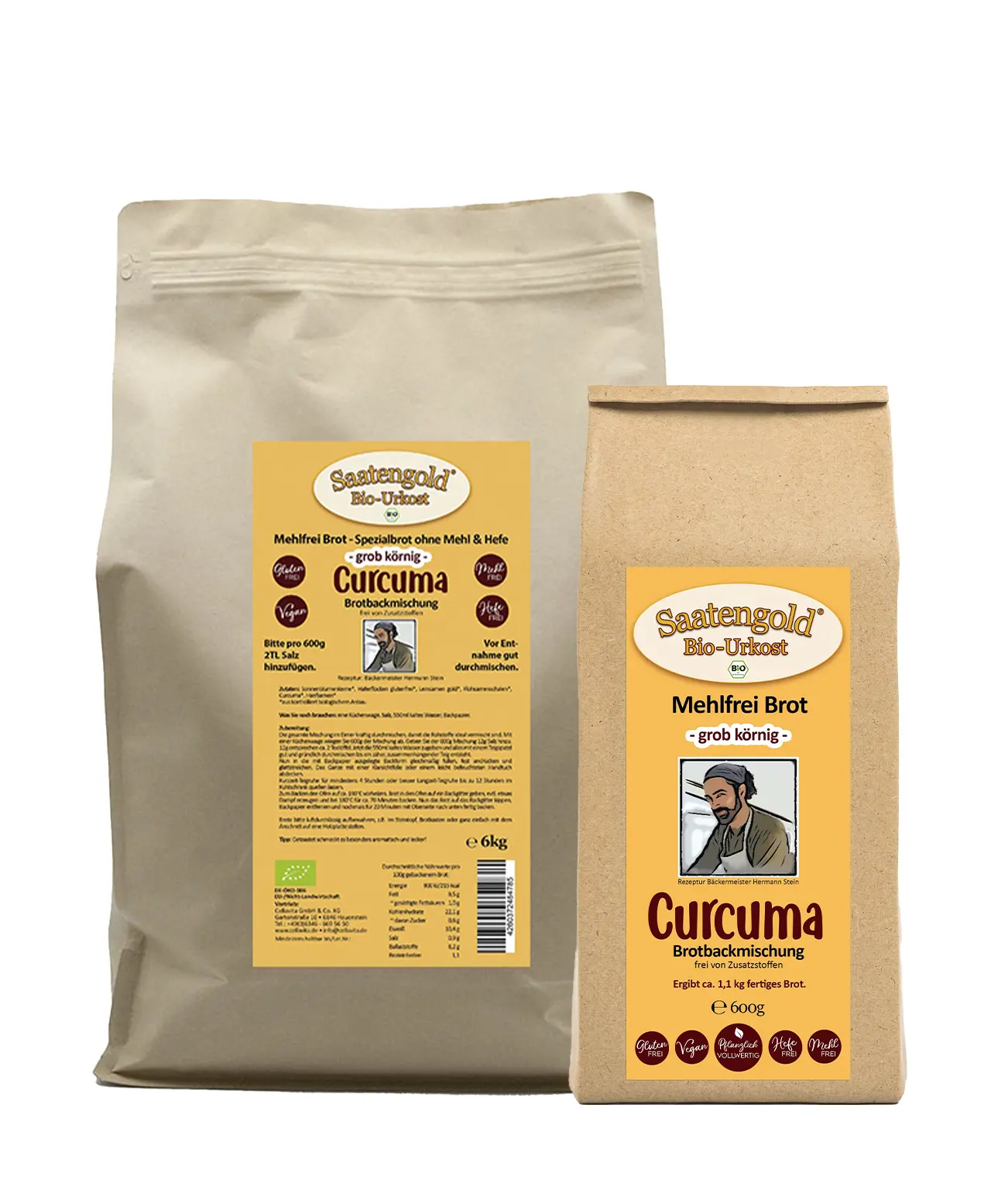 Mehlfreibrot Curcuma -grob körnig- Bio Brotbackmischung 