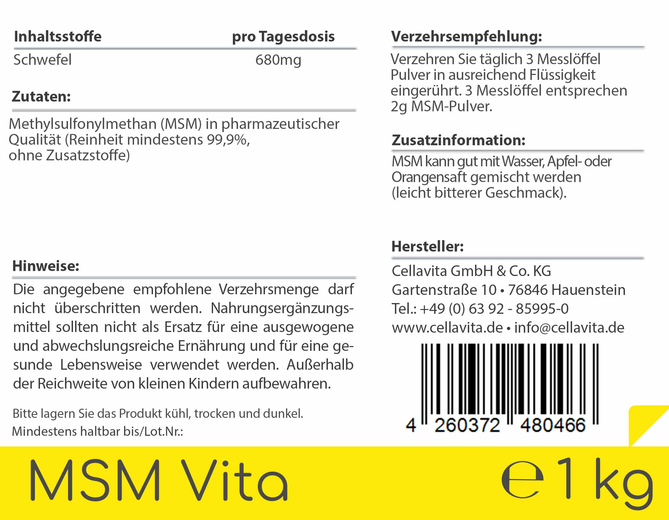 MSM Organischer Schwefel Pulver