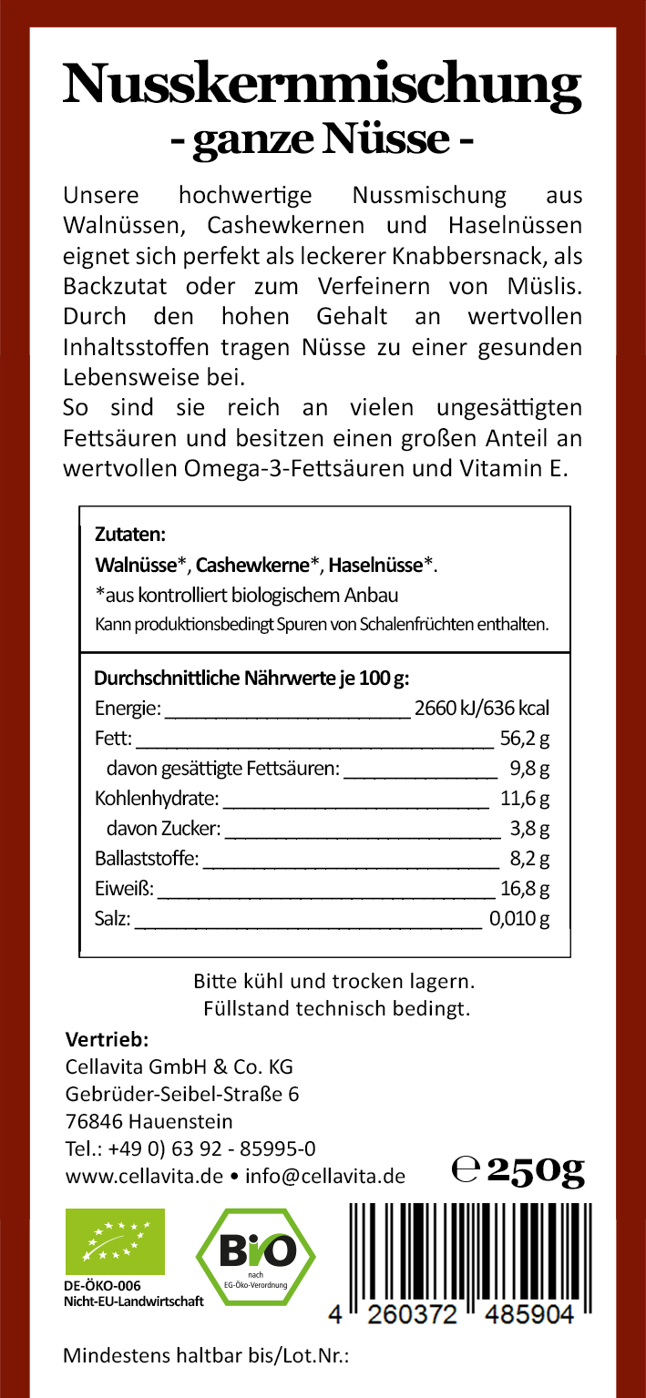Bio-Nusskernmischung "ganze Nüsse" 250g