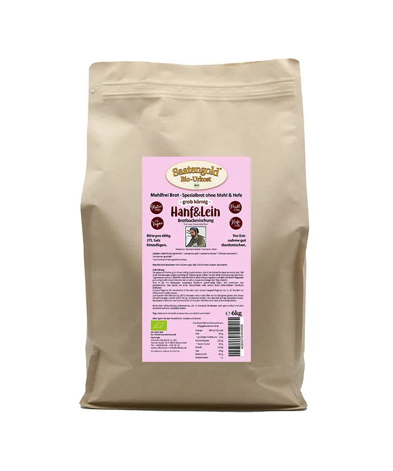 Mehlfreibrot Hanf & Lein -grob körnig- Bio Brotbackmischung 