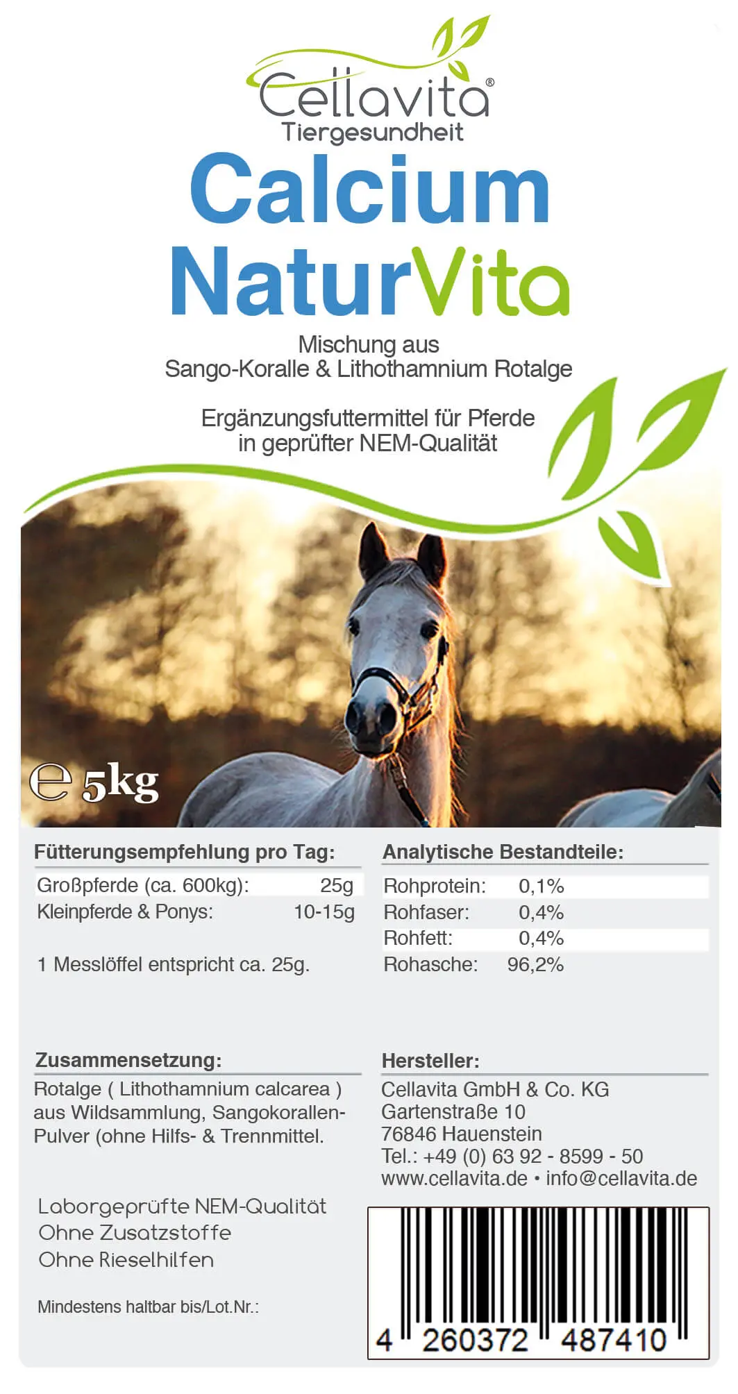 Calcium Natur Vita für Pferde 5kg Vorratsbeutel