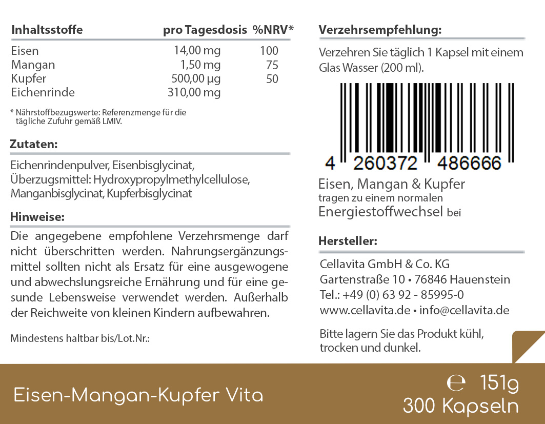 Eisen-Mangan-Kupfer Vita Kapseln