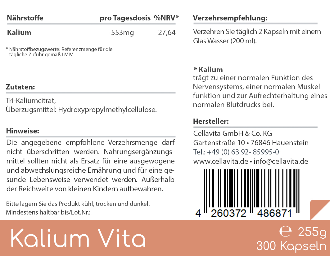 Kalium Vita Kapseln (Nerven-Muskeln-Blutdruck) 