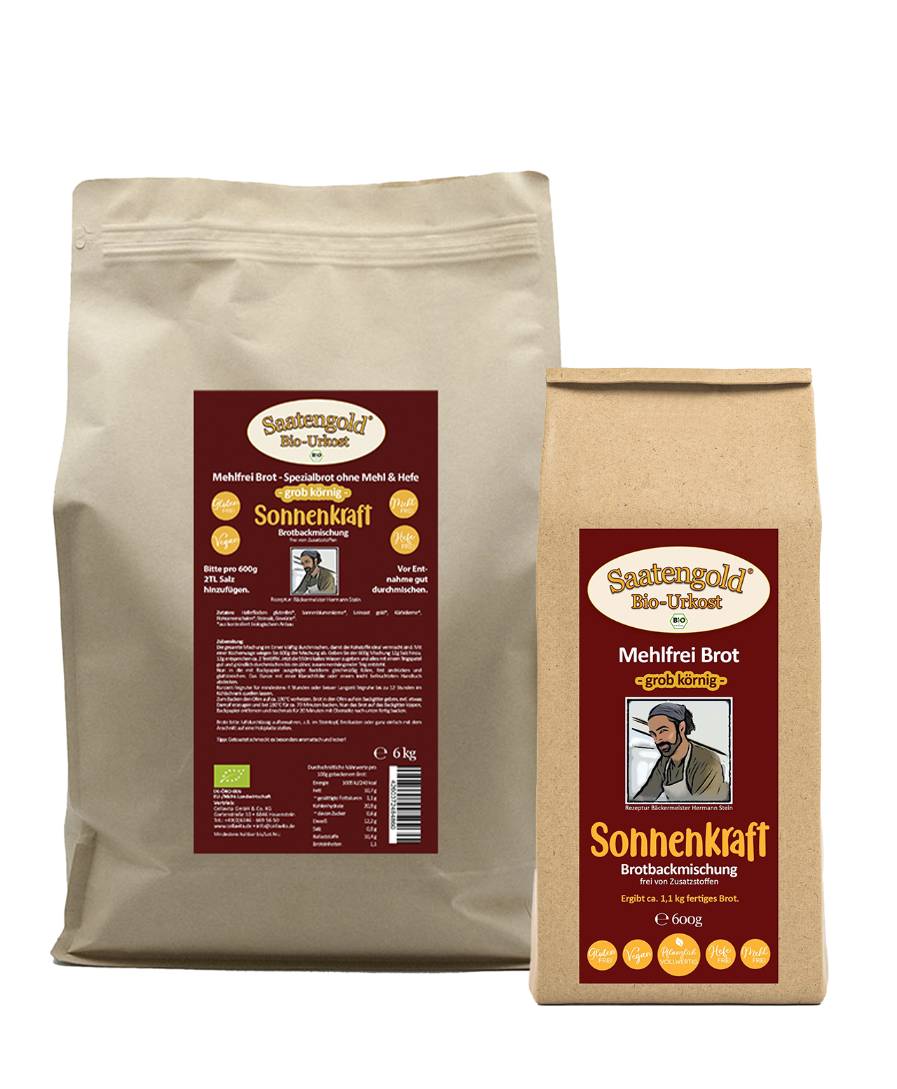 Mehlfreibrot Sonnenkraft -grob körnig- Bio Brotbackmischung 