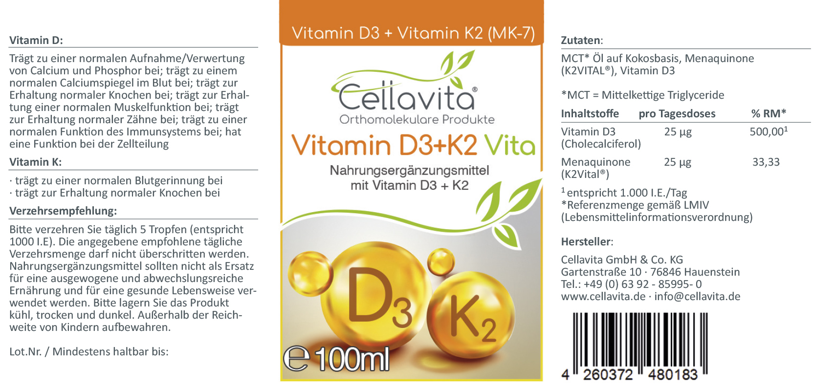 Vitamin D3 mit K2 Vita 100ml