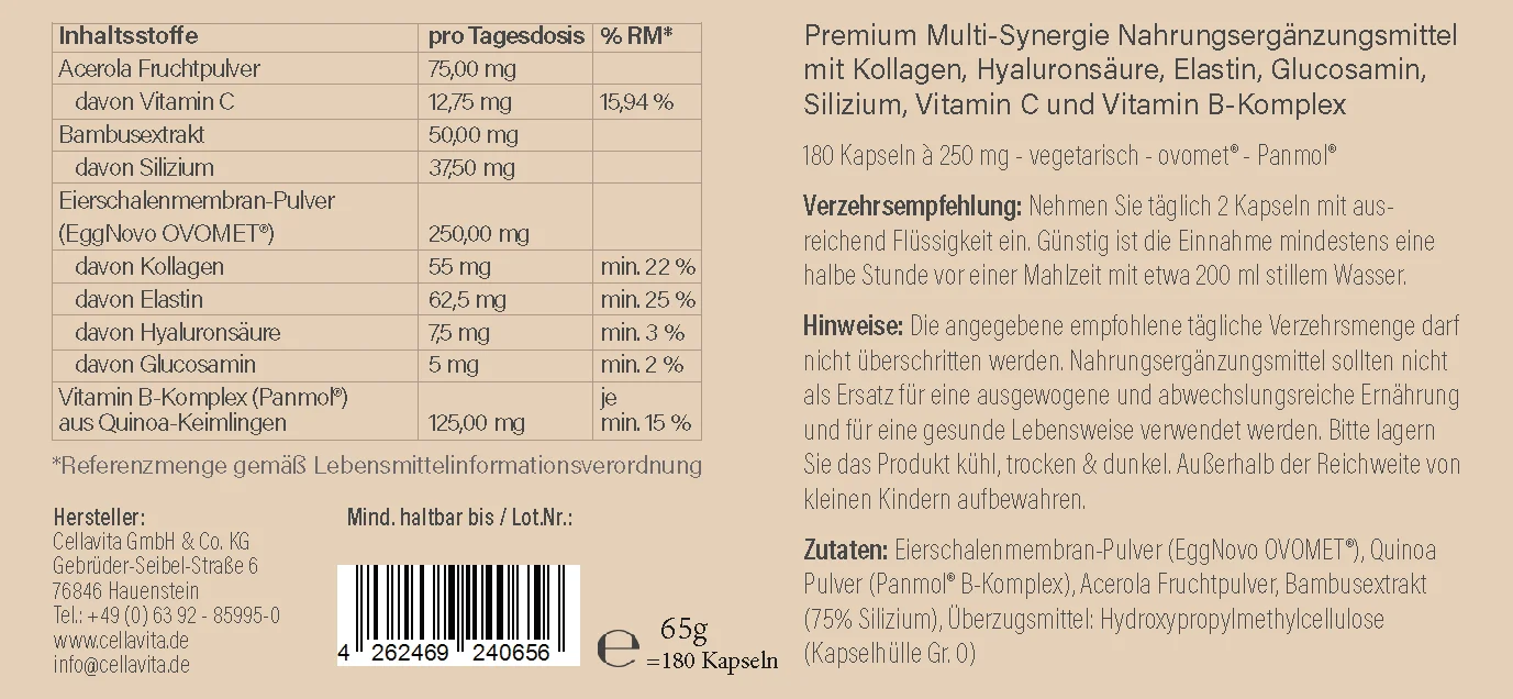 CellaPure Inner Beauty mit Kollagen und Hyaluron 180 Kapseln