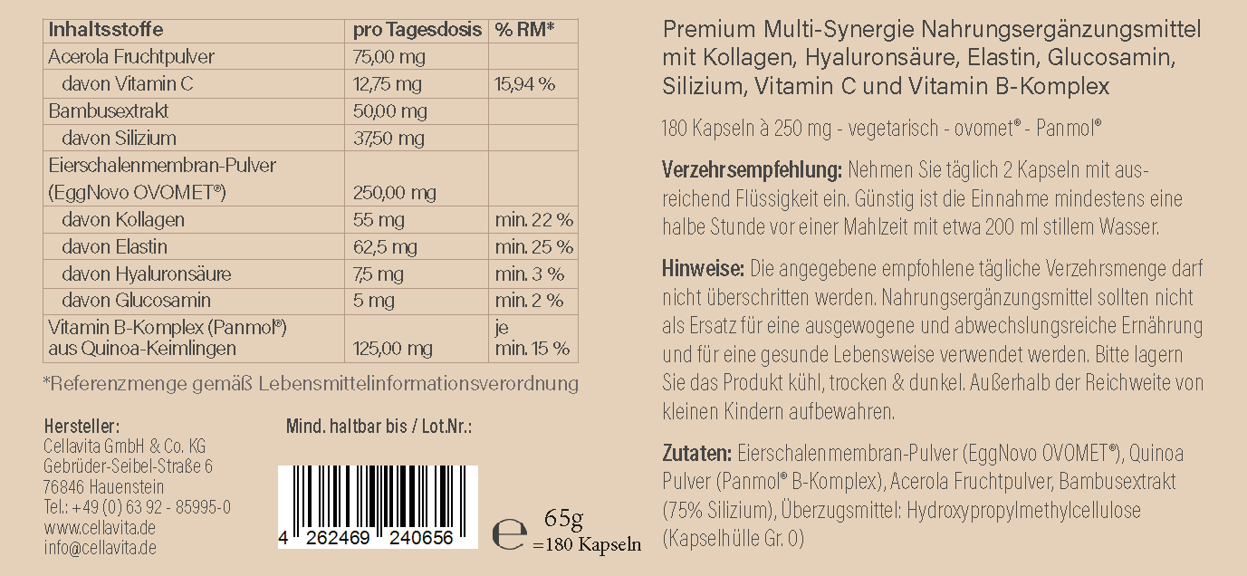 CellaPure Inner Beauty mit Kollagen und Hyaluron 180 Kapseln