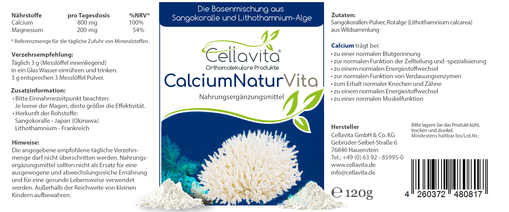 Calcium Natur Vita - Monatsvorrat - Pulver
