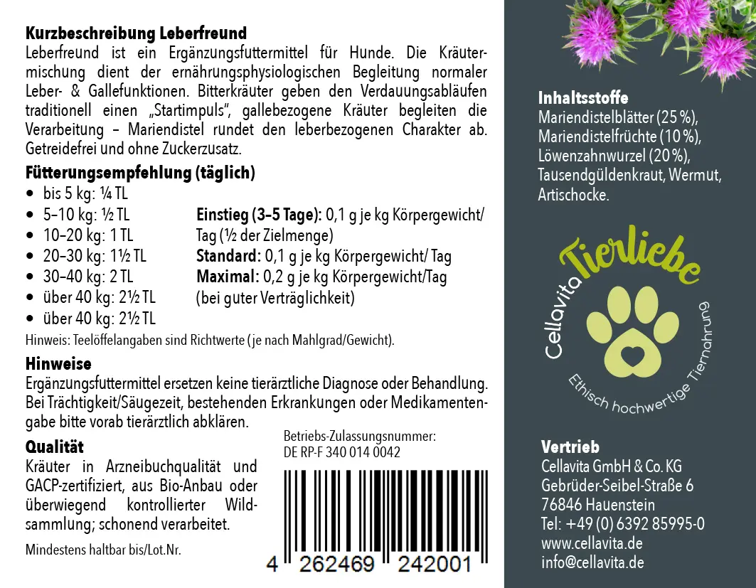 Leberfreund für Hunde  Mariendistel, Löwenzahn & Co