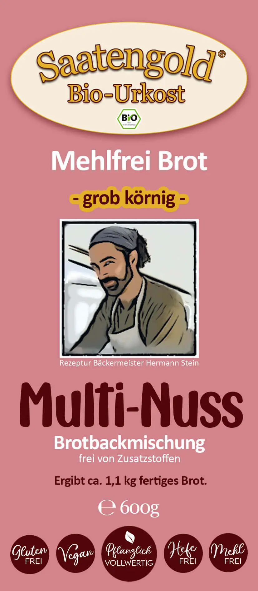 Mehlfreibrot Multi-Nuss -grob körnig- Bio Brotbackmischung 