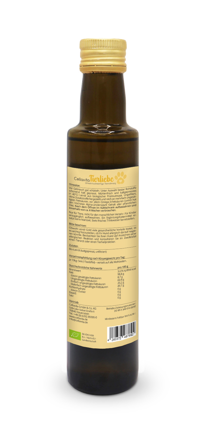Saatengold-Bio-Feinschmecker-Öle "Leinöl Pur"  für Hunde