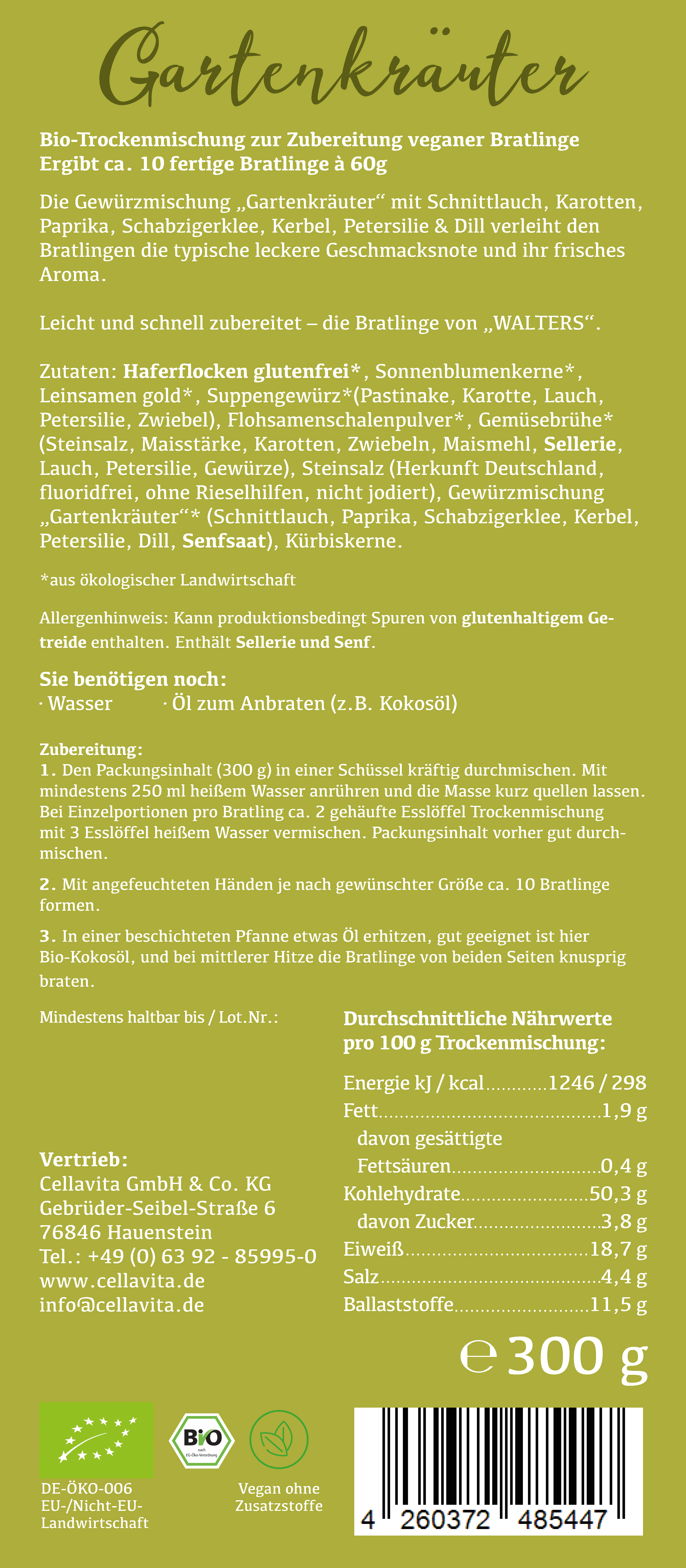 Bratlinge - Veggieburger "Gartenkräuter" für 10 Bratlinge