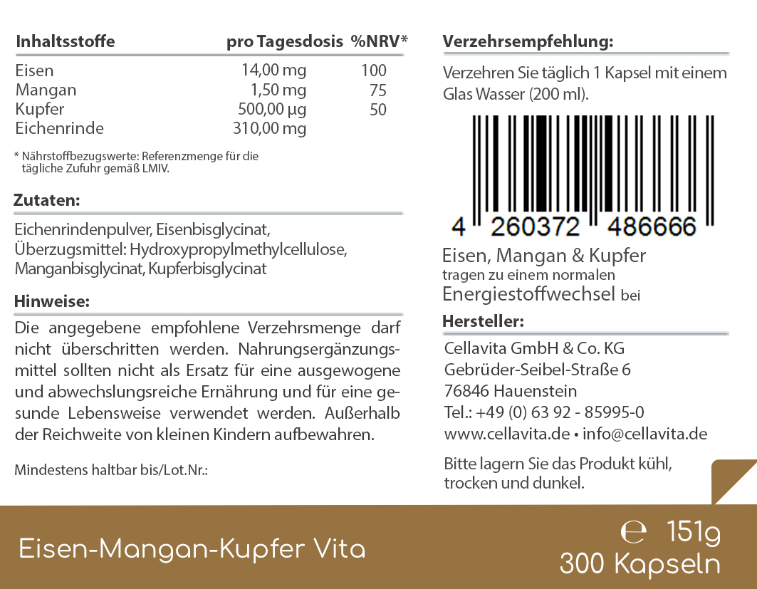 Eisen-Mangan-Kupfer Vita Kapseln