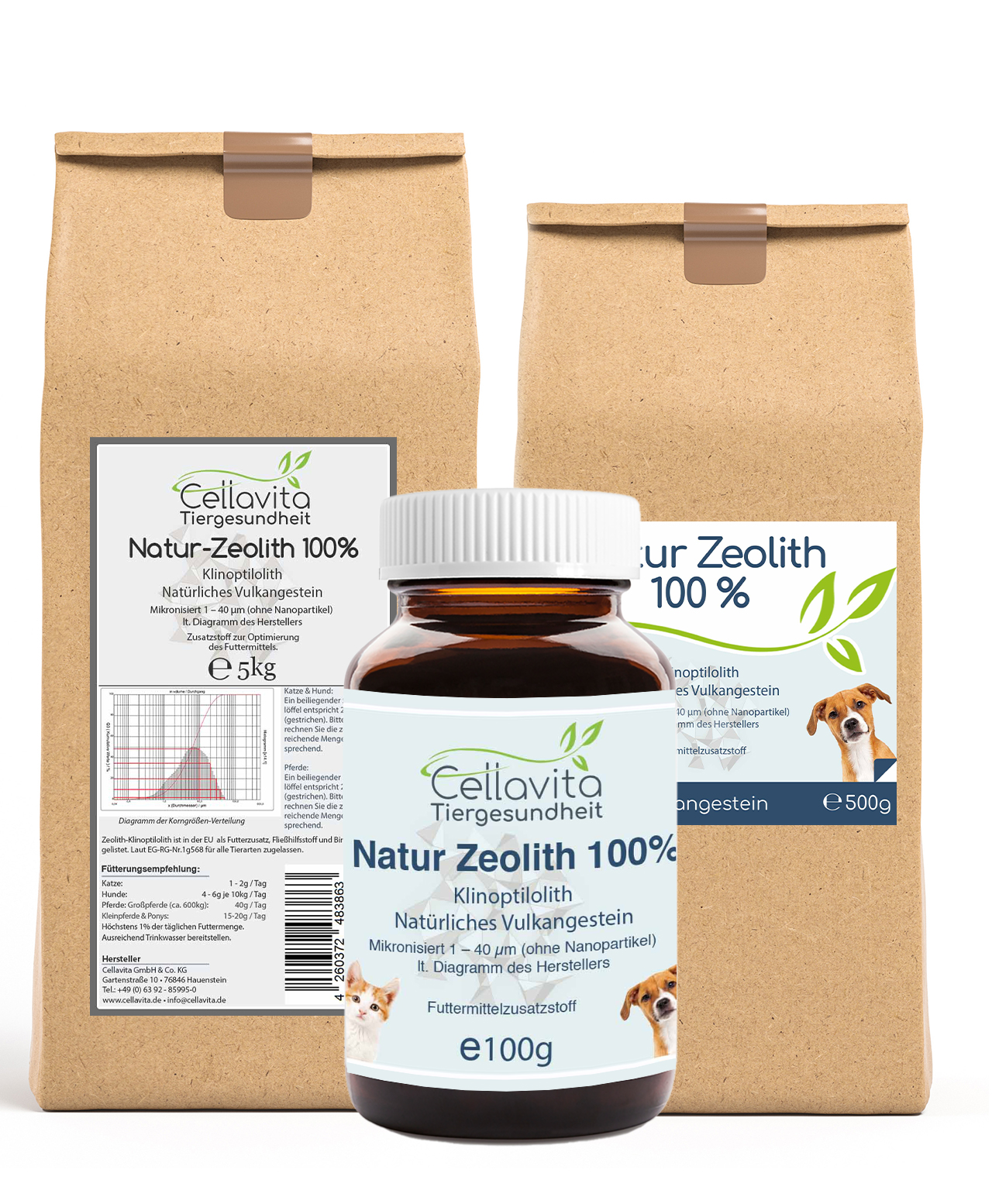 Zeolith  für Hunde, Katzen & Pferde 