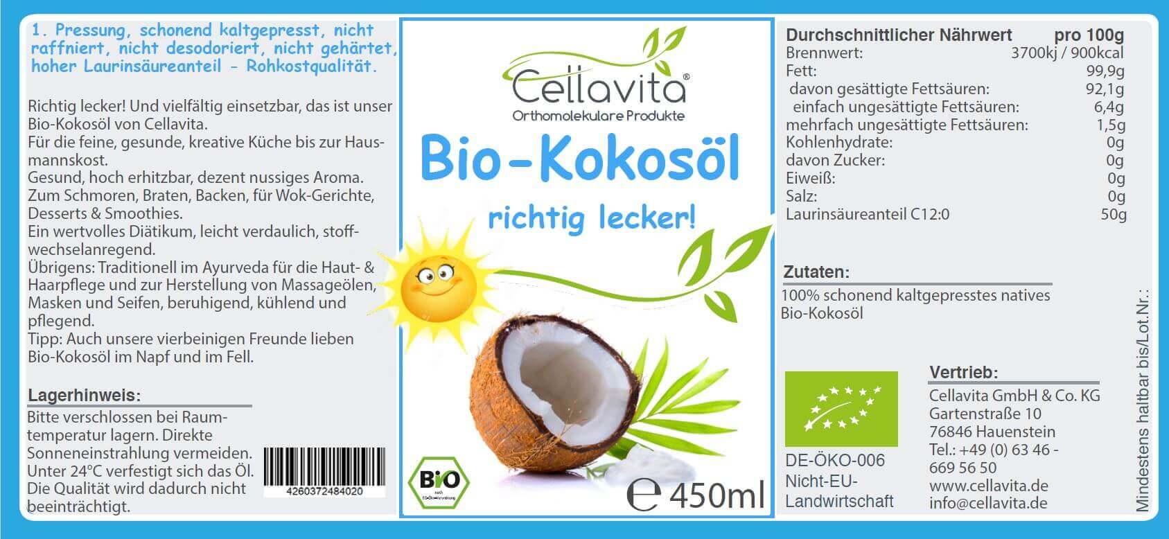 Bio Kokosöl 450ml Öl