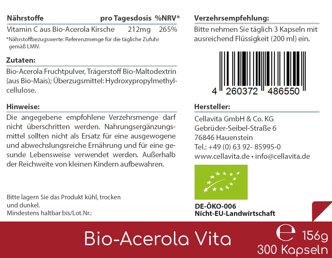 Bio-Acerola Vita Kapseln (natürliches Vitamin C)