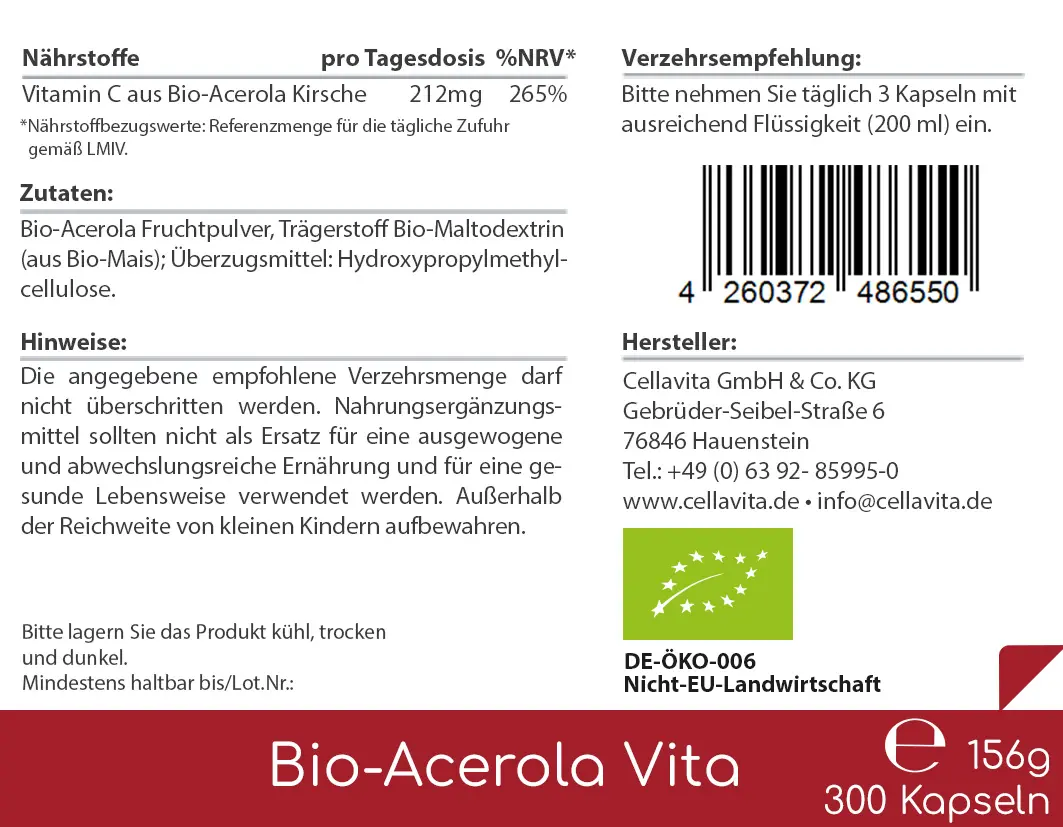 Bio-Acerola Vita Kapseln (natürliches Vitamin C)