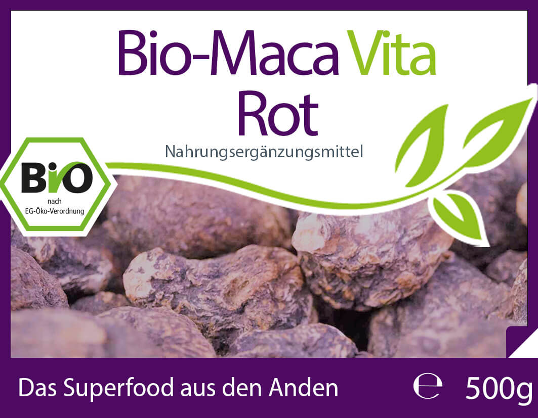 Bio-Maca Vita rot (3,5 Monatsvorrat) - 500 g Pulver im Vorratsbeutel