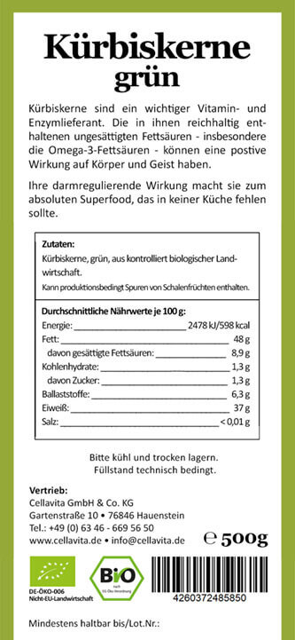 Bio-Kürbiskerne grün 500g