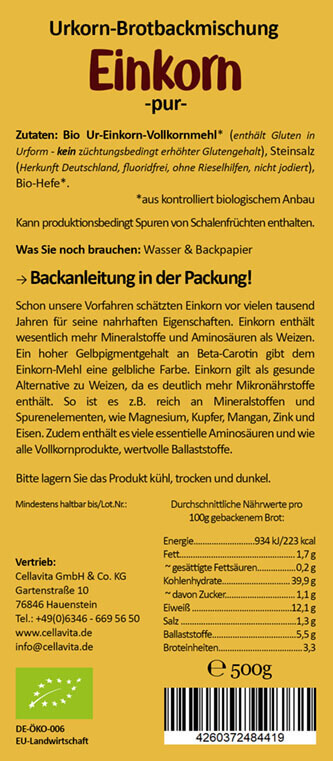 Mehl-Brotbackmischung (Bio) Einkorn pur 500g