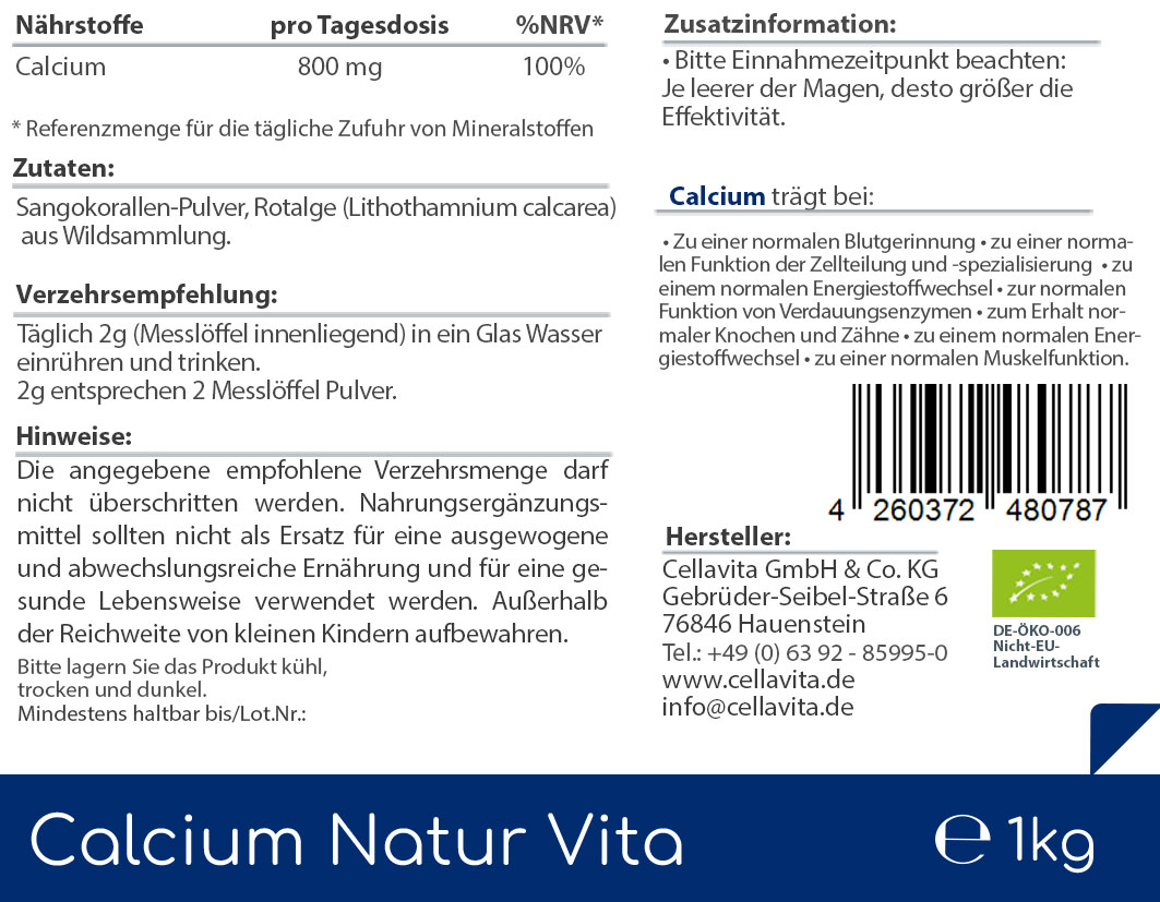 Calcium Natur Vita - Monatsvorrat - Pulver