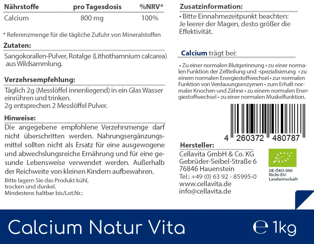 Calcium Natur Vita - Monatsvorrat - Pulver