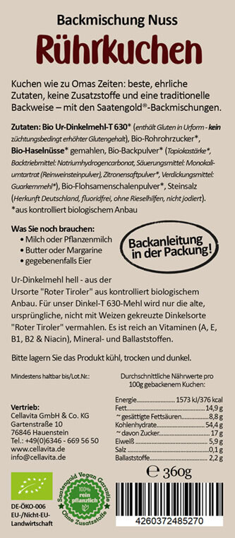 Nusskuchen Backmischung (Bio) Ur-Dinkel hell 360g