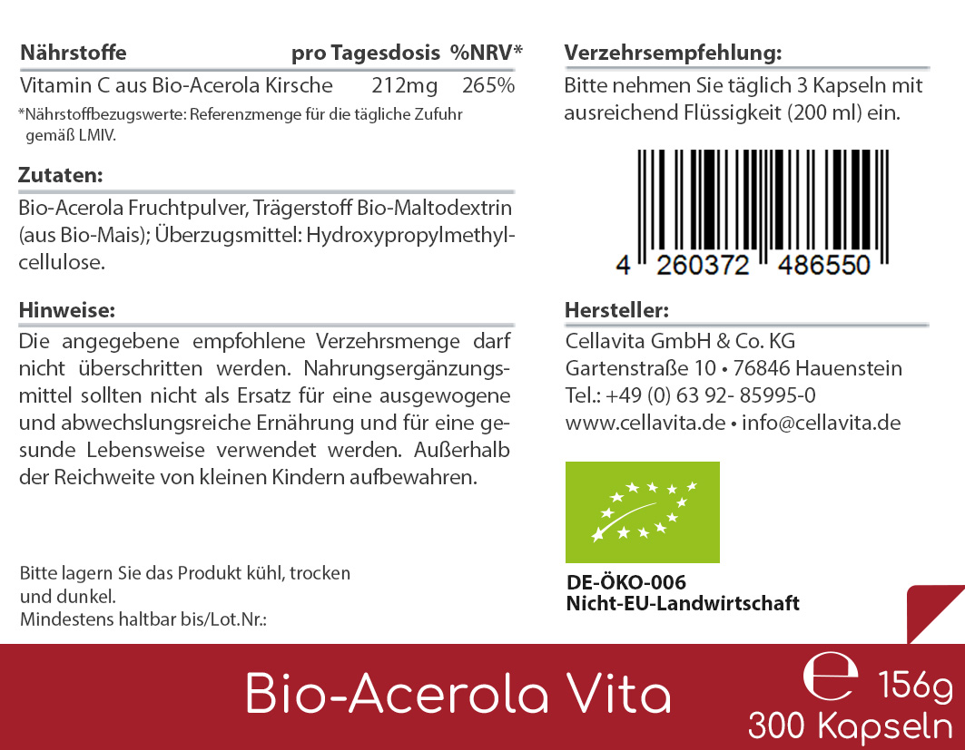 Bio-Acerola Vita Kapseln (natürliches Vitamin C)