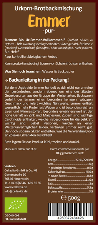 Mehl-Brotbackmischung (Bio) Emmer pur 500g