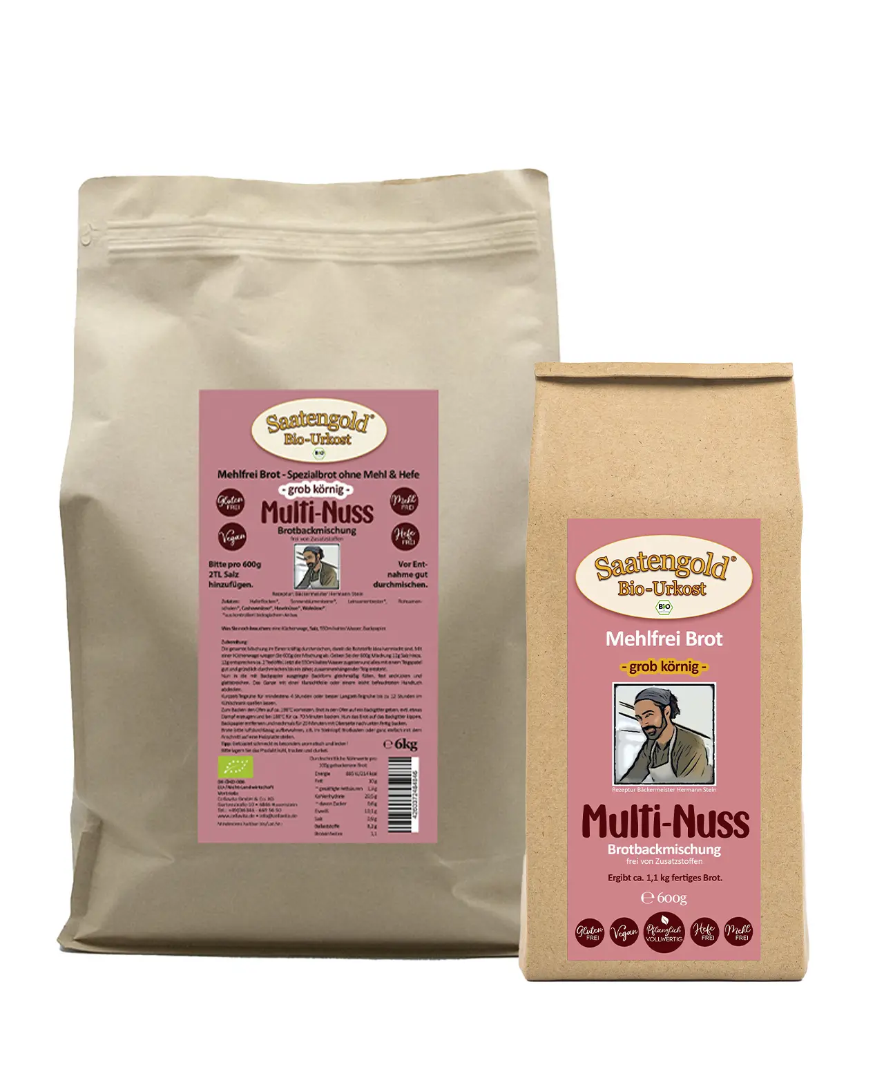 Mehlfreibrot Multi-Nuss -grob körnig- Bio Brotbackmischung 