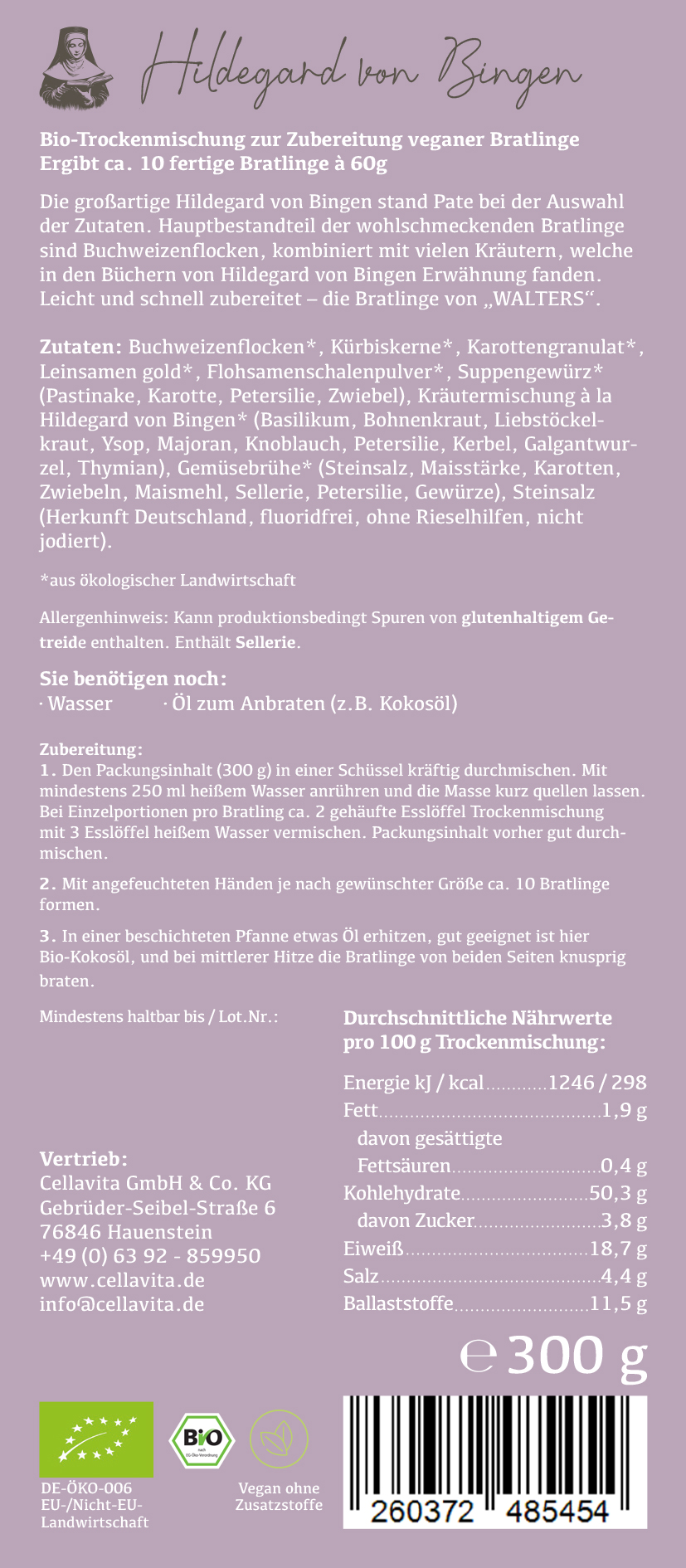 Bratlinge - Veggieburger nach "Hildegard von Bingen" für 10 Bratlinge