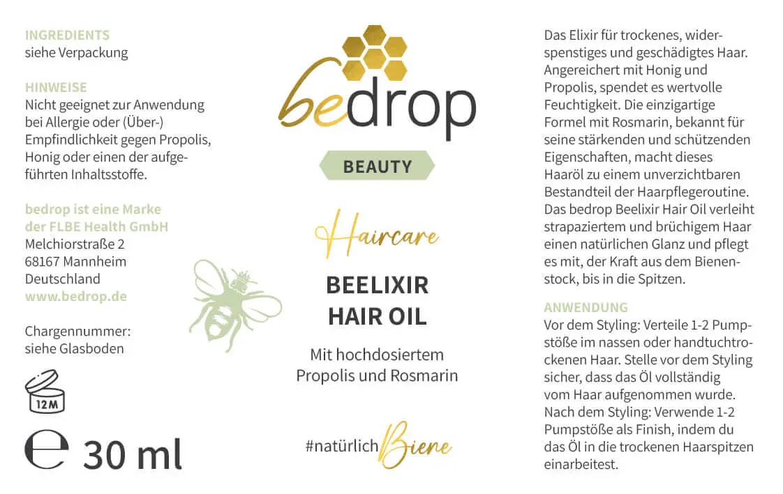 Haaröl Haarserum mit Manuka Honig, Propolis & Arganöl / Rosmarinextrakt 30ml
