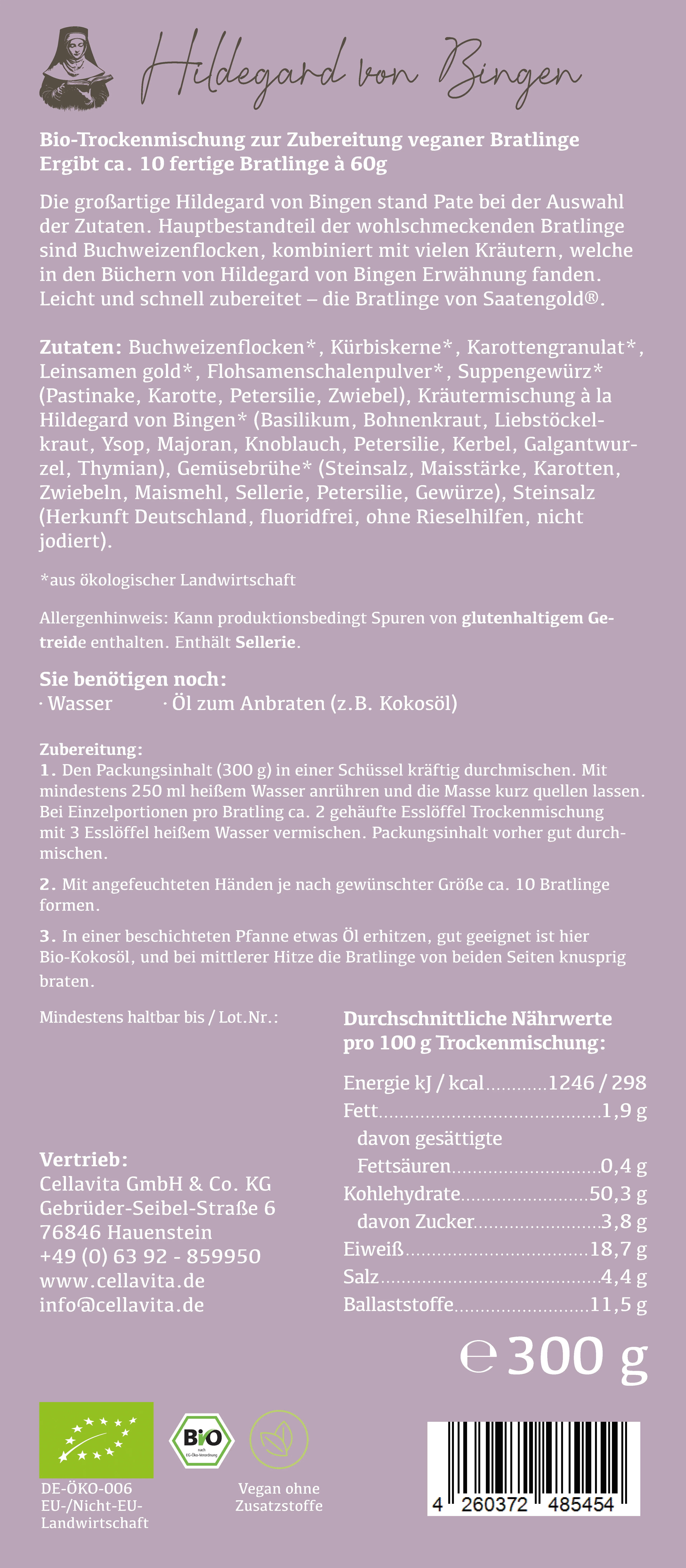 Bratlinge - Veggieburger nach "Hildegard von Bingen" für 10 Bratlinge