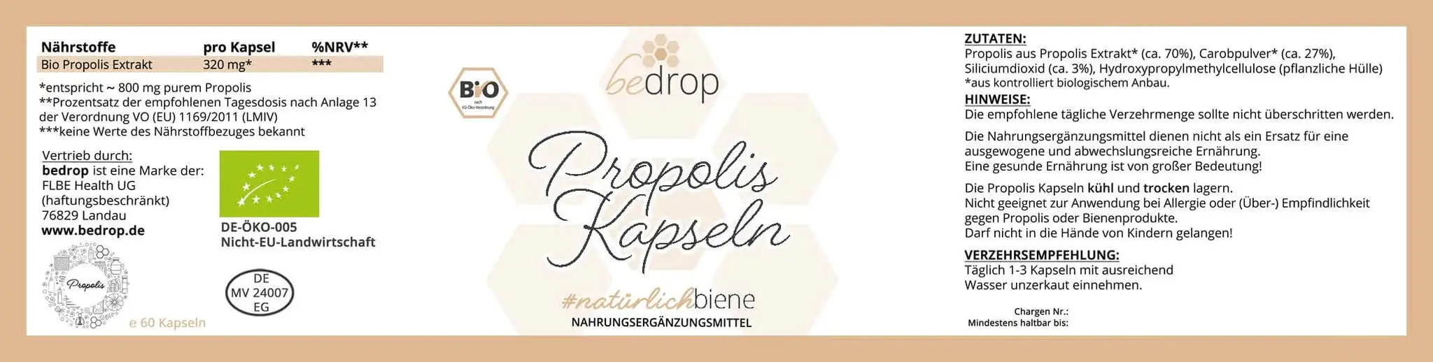 Propolis Kapseln (100% Bio-Qualität) - 60 Kapseln