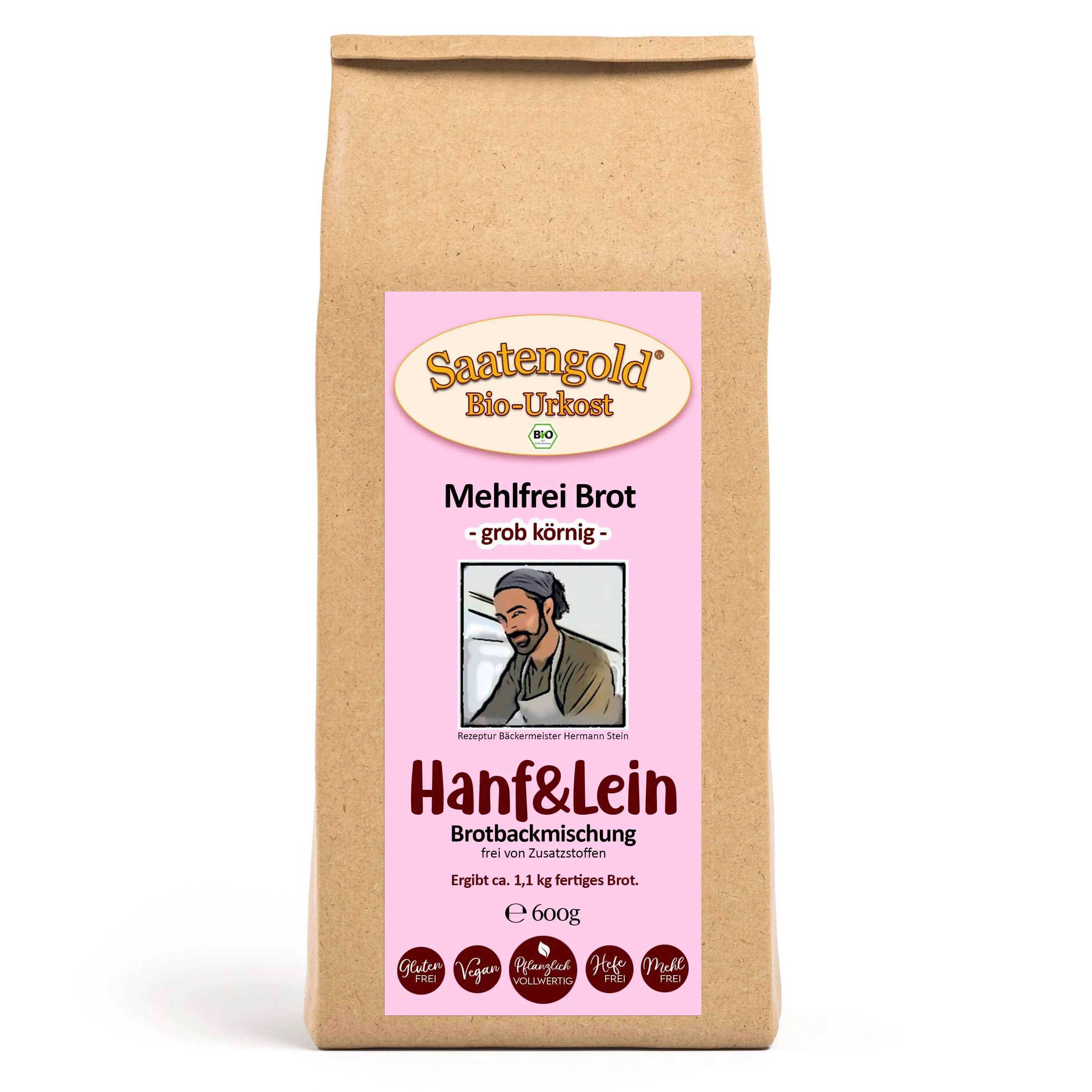 Mehlfreibrot Hanf & Lein -grob körnig- Bio Brotbackmischung 