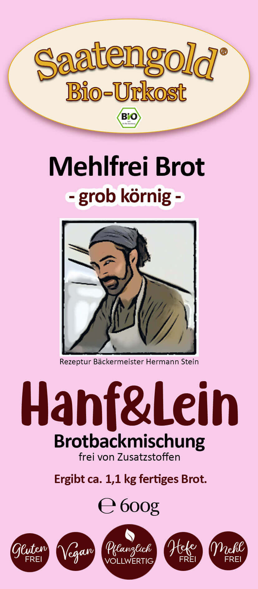 Mehlfreibrot Hanf & Lein -grob körnig- Bio Brotbackmischung 