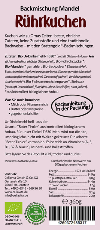 Mandelkuchen Backmischung (Bio) Ur-Dinkel hell 360g