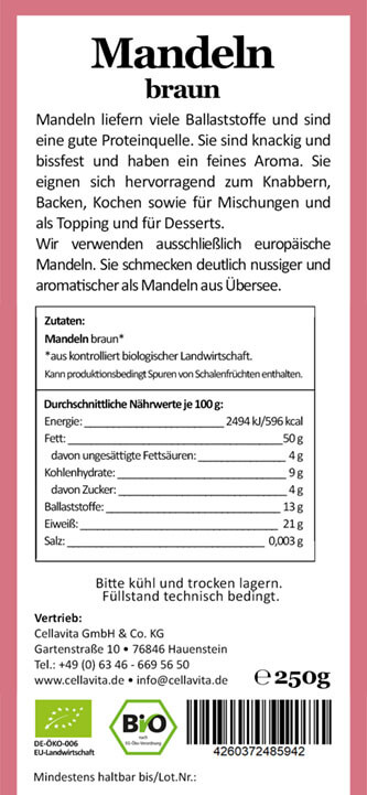 Bio-Mandeln braun - Rohkostqualität - 250g