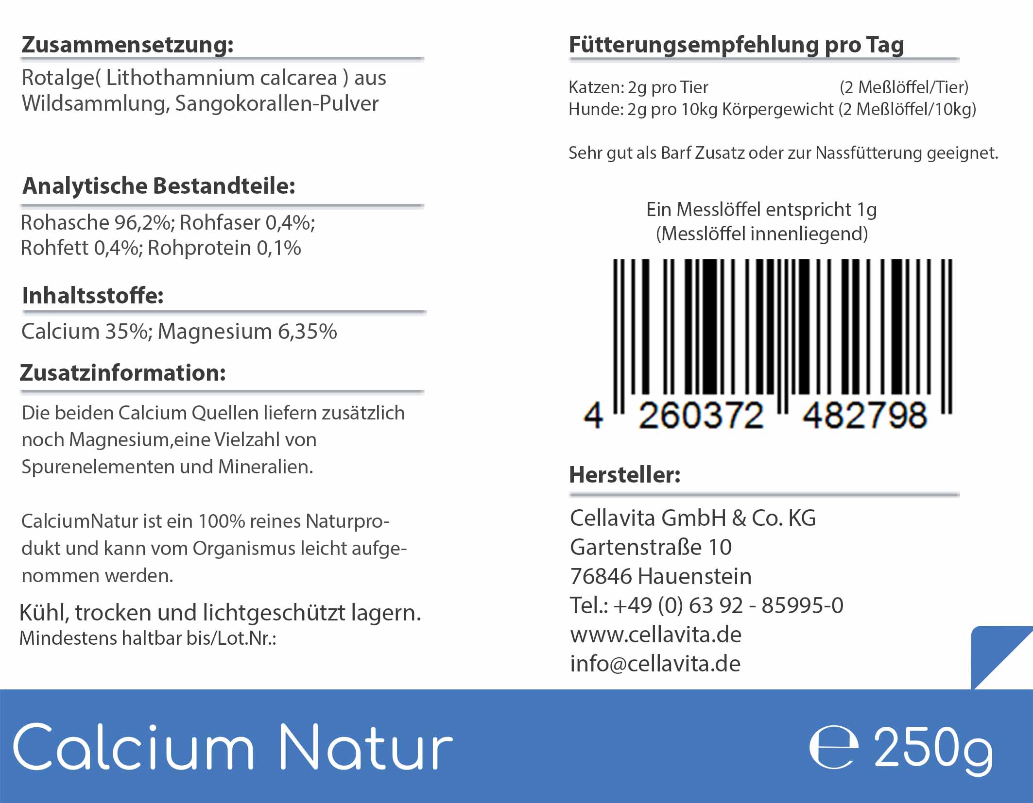 Calcium Natur - 250g für Hunde & Katzen